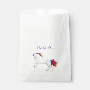 White Whimsical Unicorn Rainbow Colours on Purple Favour Bag