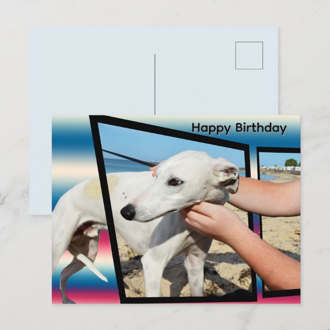 White Whippet Dimensional Art, Birthday Postcard (Front/Back)