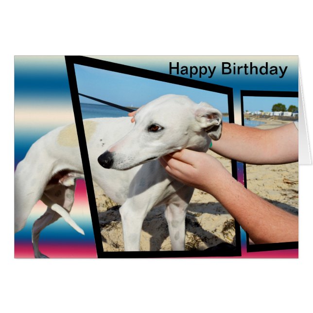 White Whippet Dog Dimensional Art, Bday Card (Front Horizontal)