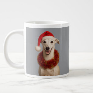 White whippet in Santa hat Christmas Large Coffee Mug