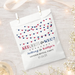 White & Who? 4th Of July Gender Reveal Party Favour Bag