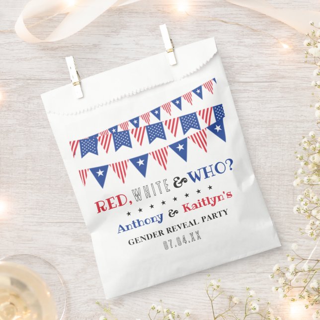 White & Who? 4th Of July Gender Reveal Party Favour Bag (Clipped)