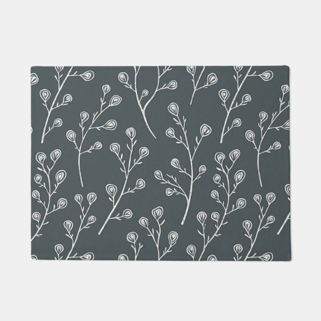 White Wild flower pattern Doormat (Front)
