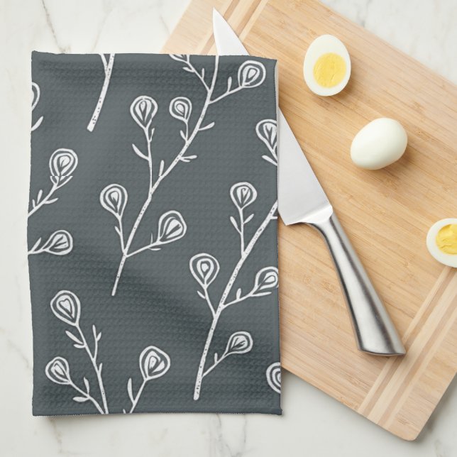 White Wild flower pattern  Kitchen Towel (Quarter Fold)