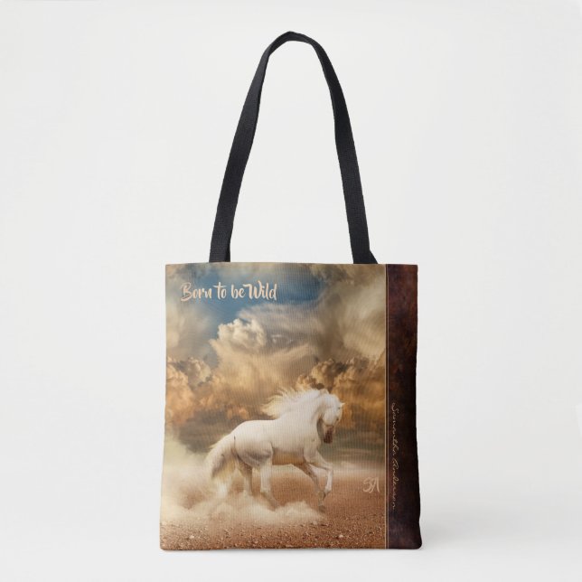 White Wild Horse Running in Desert - Personalized Tote Bag (Front)