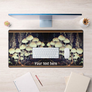 White Wild Mushroom Cluster Personalized Desk Mat