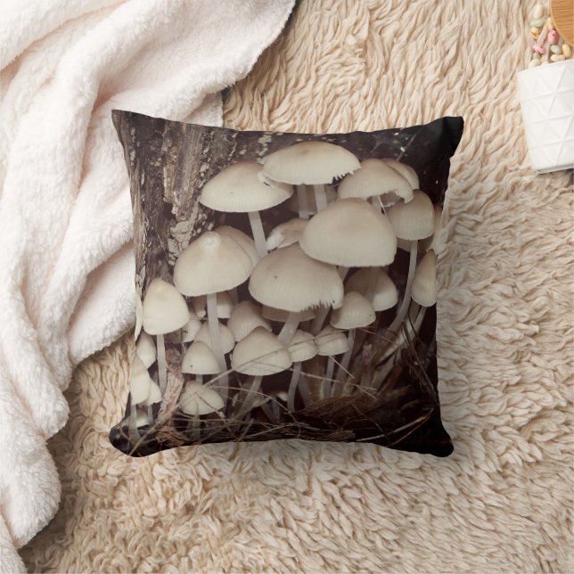 White Wild Mushroom Cluster  Throw Pillow (Blanket)