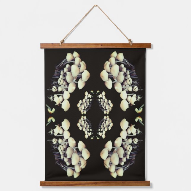 White Wild Mushrooms Abstract Nature Pattern     Hanging Tapestry (Front)