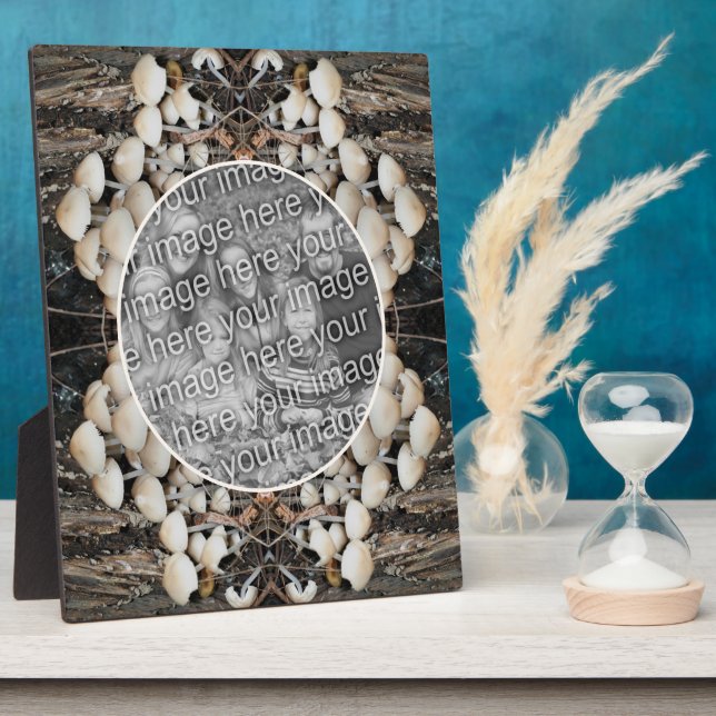 White Wild Mushrooms Nature Add Your Own Photo Plaque (Side)