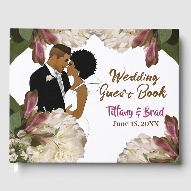White Wildflower African American Guest Book (Front)