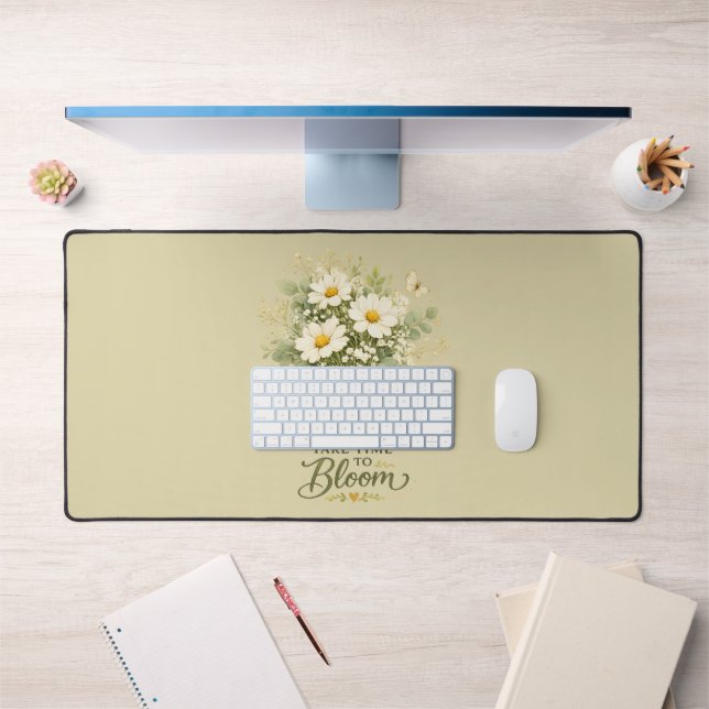 White Wildflower Bouquet Desk Mat (Office 1)
