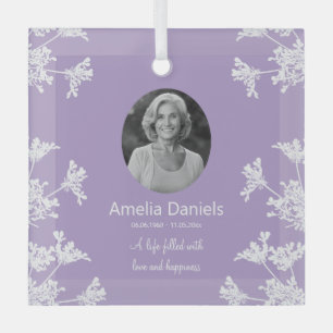 White Wildflower In Loving Memory Glass Ornament