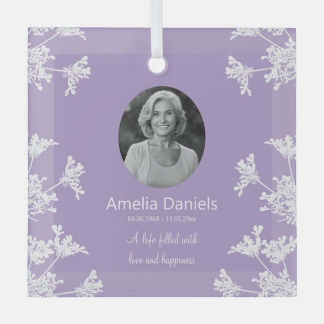 White Wildflower In Loving Memory Glass Ornament (Front)