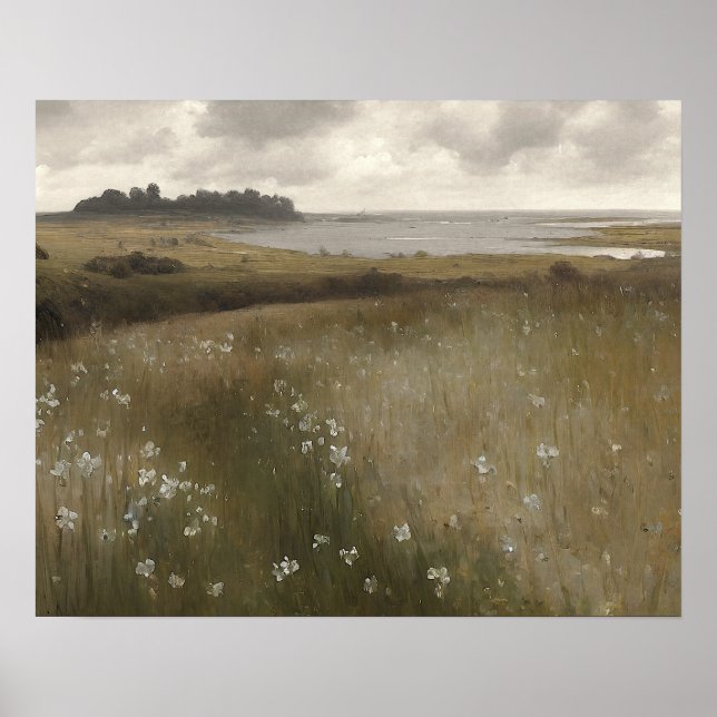 White wildflower meadow painting - vintage poster (Front)