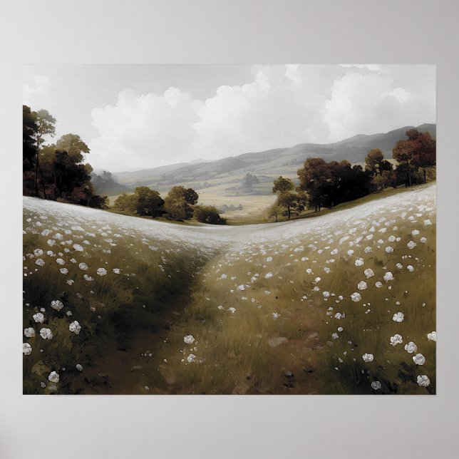 White wildflower meadow painting vintage poster (Front)