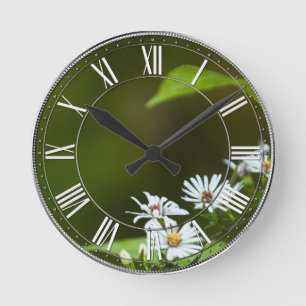 White Wildflower Round Clock