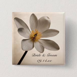 White Wildflower Wedding 2 Inch Square Button