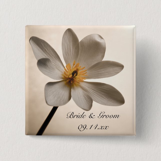 White Wildflower Wedding 2 Inch Square Button (Front)