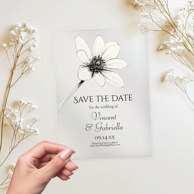 White Wildflower Wedding Save the Date Acrylic Invitations (Creator Uploaded)