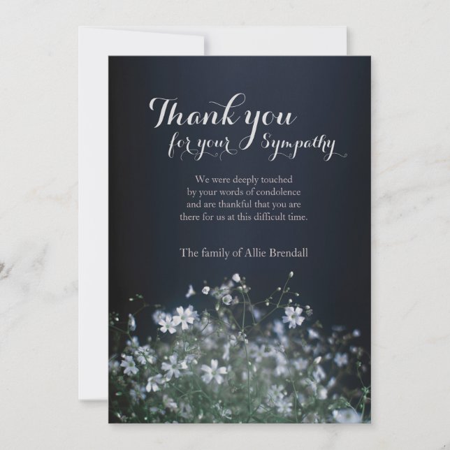 White Wildflowers Bereavement Thank You Card (Front)