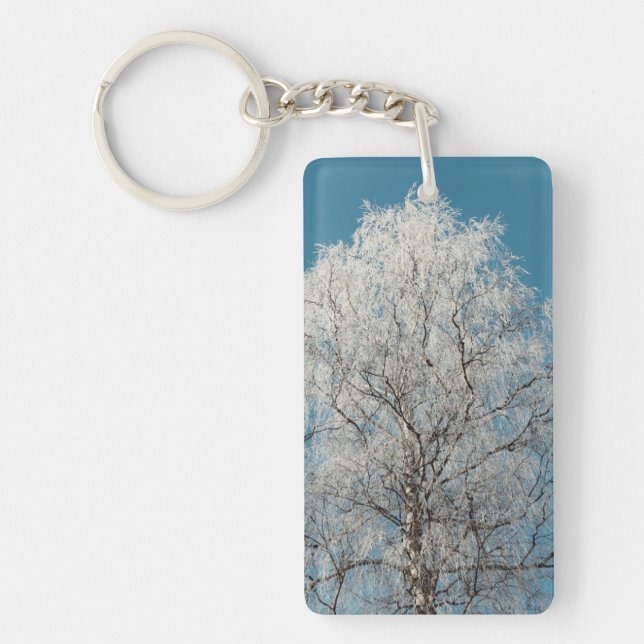  White Willow Tree Against Cloudless Blue Sky Keychain (Front)
