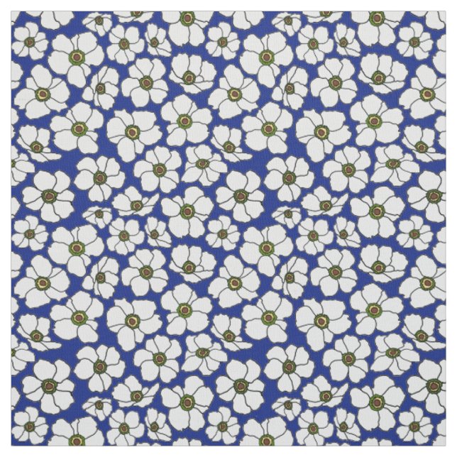 White Windflowers On Blue Fabric (Swatch)
