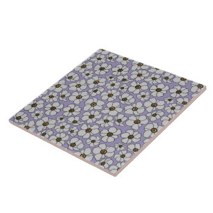 White Windflowers On Lavender Tile