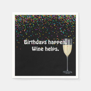 white wine and birthday party confetti napkin