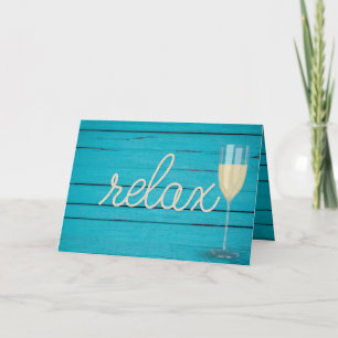white wine and relax rope text on turquoise wood card