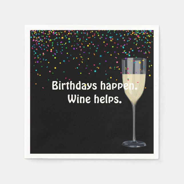White Wine Birthday and Confetti Napkins (Front)
