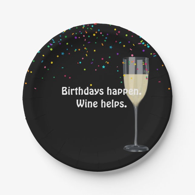 White Wine Birthday and Confetti Paper Plate (Front)