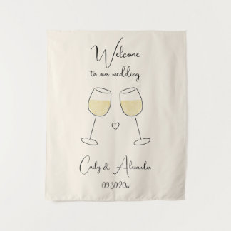 White Wine Glass Wedding Welcome Tapestry