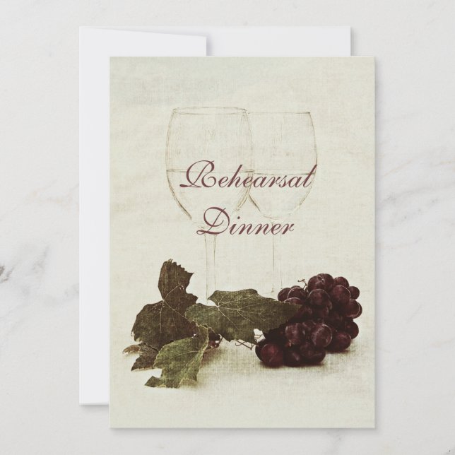 White wine glasses and grapes - Rehearsal dinner Invitation (Front)