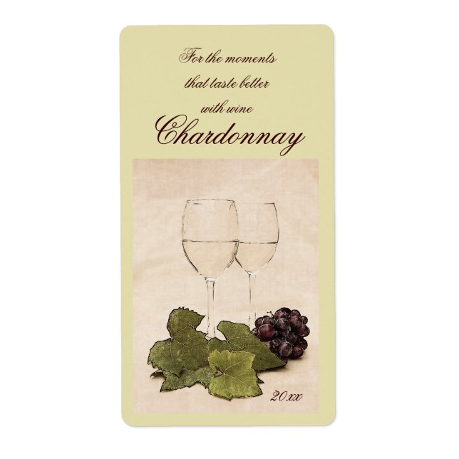 white wine glasses with grapes wine label (Front)