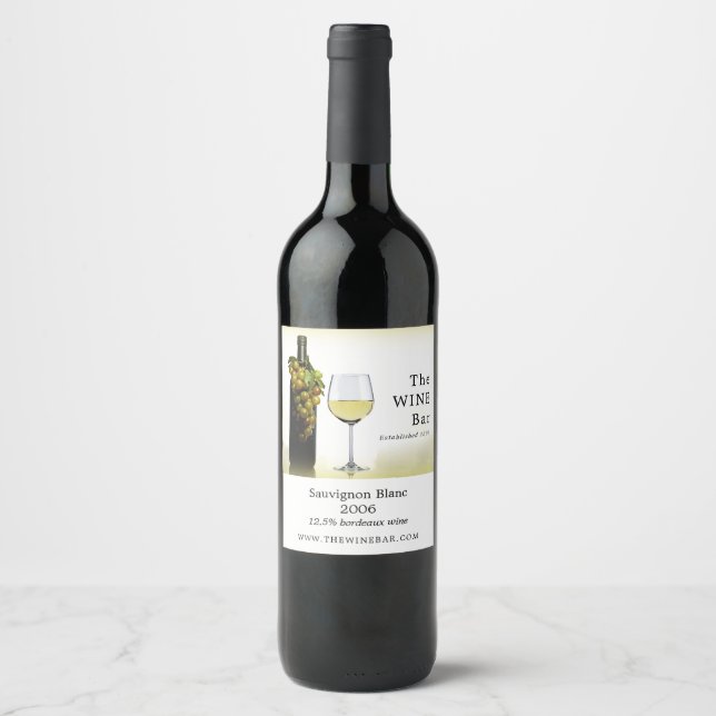 White Wine & Grapes, Wine Bar/Winery Label (Front)