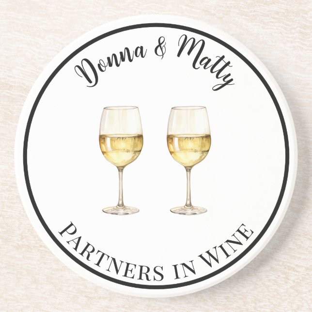 White Wine Partners in Wine Drink Coaster (Front)