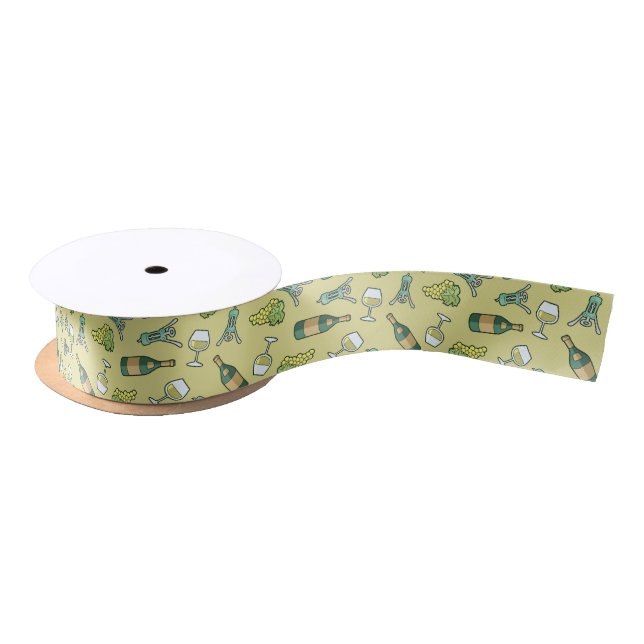 White Wine Pattern Satin Ribbon (Spool)
