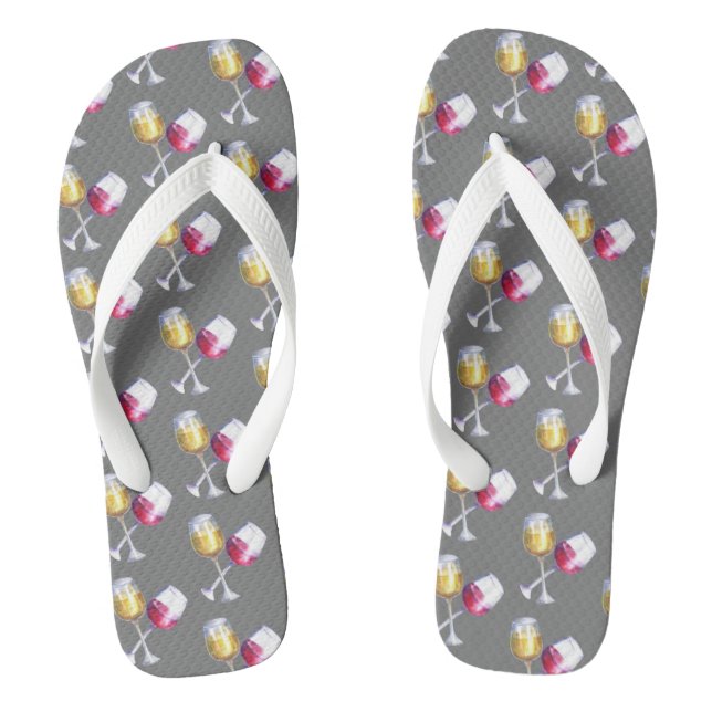 White Wine Red Glasses Watercolor Tasting Flip Flops (Footbed)