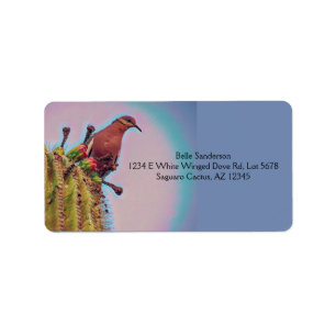 White Winged Dove Saguaro Cactus Digital Art Label