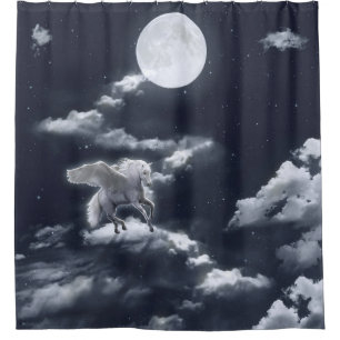 White winged horse flying in the sky with full moo