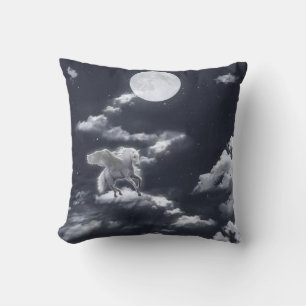 White winged horse: moonlit sky. throw pillow