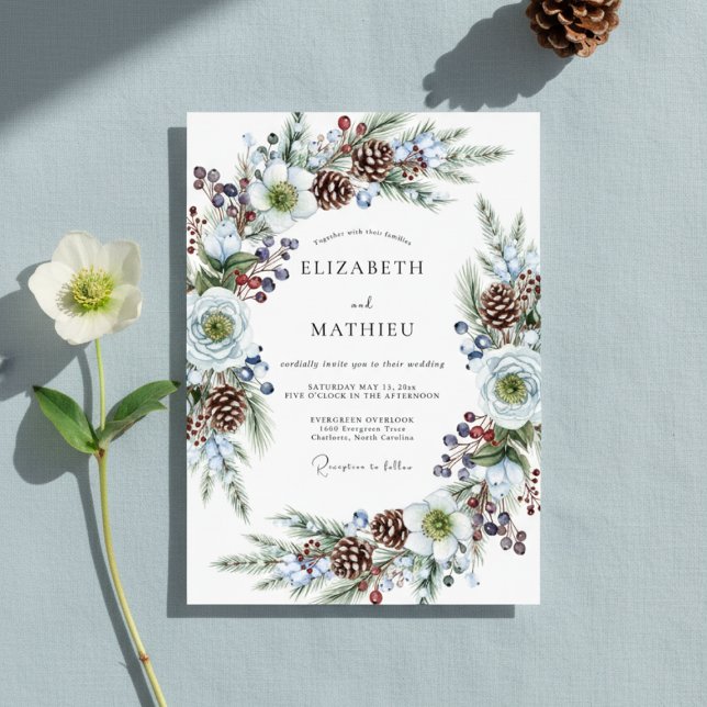 White Winter Bloom Wedding Invitation (Creator Uploaded)