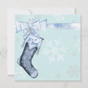 White Winter Blue Snowflakes Baby Boy Shower Invitation