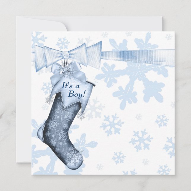 White Winter Blue Snowflakes Baby Boy Shower Invitation (Front)