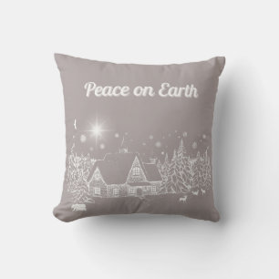 White Winter Country Peace on Earth Silhouette Throw Pillow