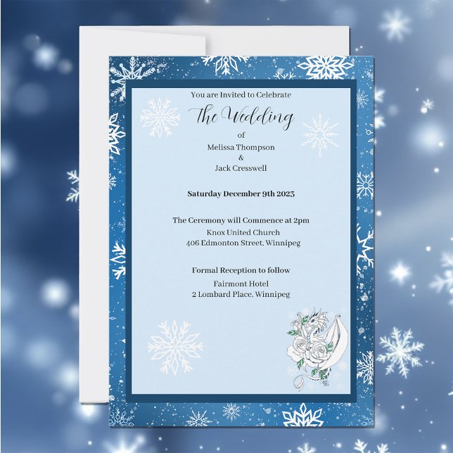 White Winter Dragon Snowflakes Blue Invitation (Creator Uploaded)
