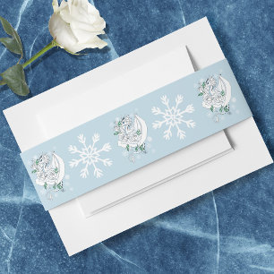 White Winter Dragon Snowflakes Blue Invitation Belly Band