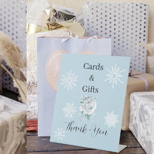 White Winter Dragon Snowflakes Blue Pedestal Sign