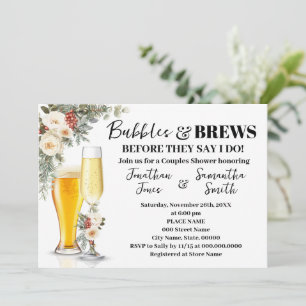 White Winter Floral Bubbles & Brews Bridal Shower Invitation