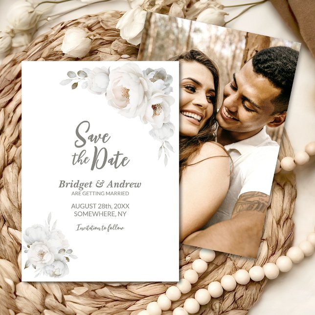 White Winter Floral Wedding Save The Date (Creator Uploaded)
